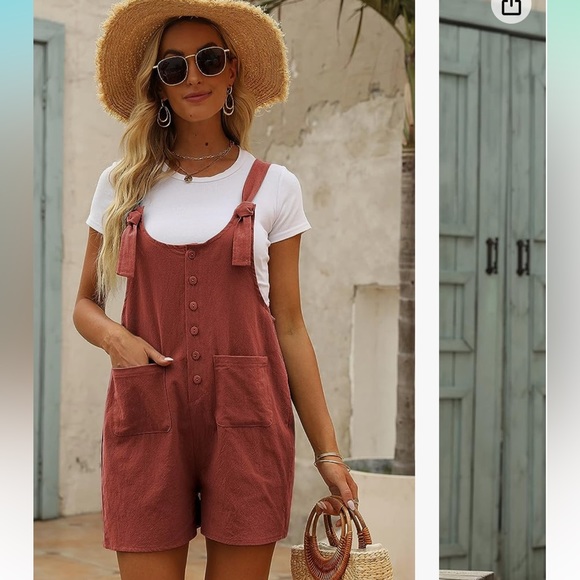 Cotton linen romper overrolls - Picture 5 of 7